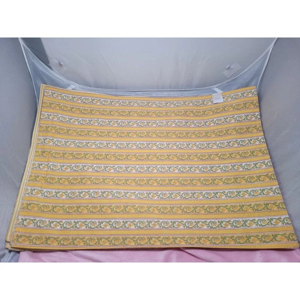 💥 6 ~ VTG Williams Sonoma yellow paisley floral 2 sided placemats 2 Napkins B4